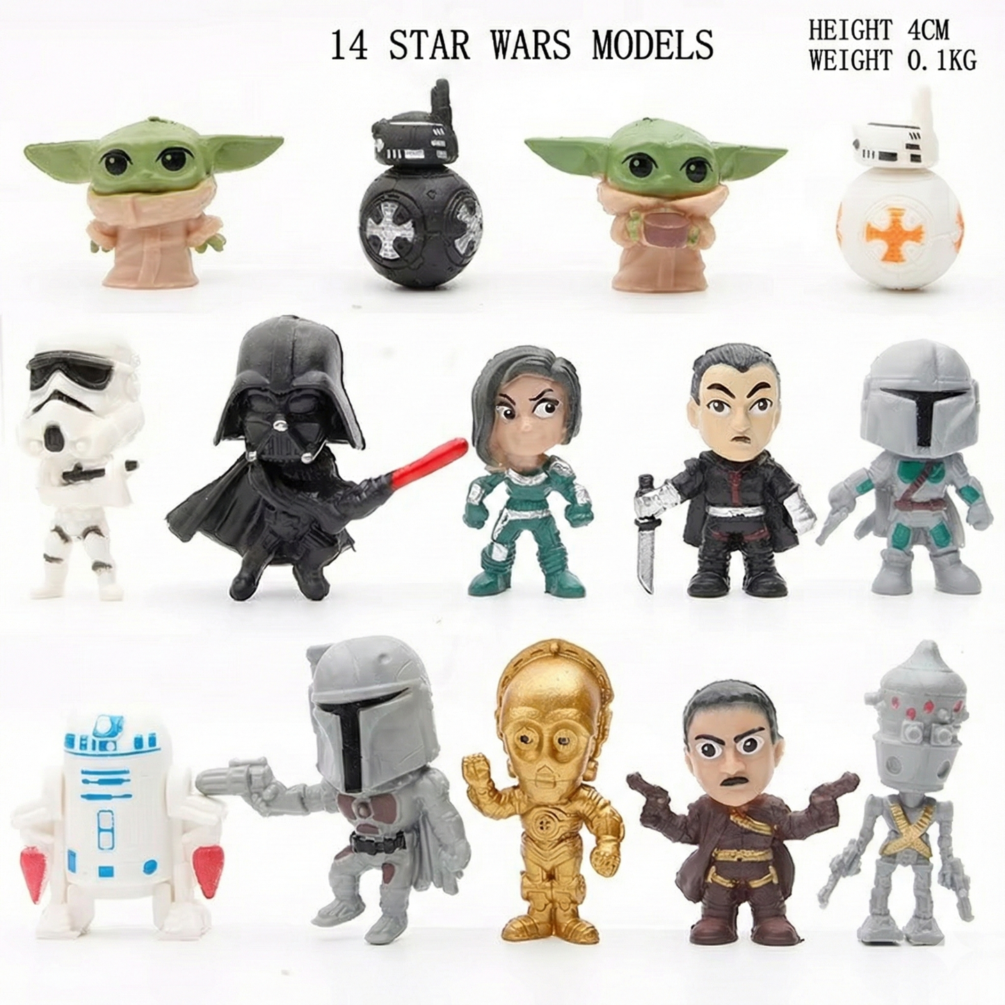 14Pcs/Set Star Wars Mandalorian Cute 4Cm Figure Toys